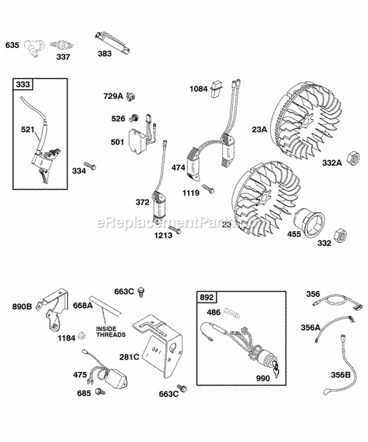 Alternator Flywheel Ignition Diagram and Parts List for 117432-0552-A1  Briggs and Stratton Engine